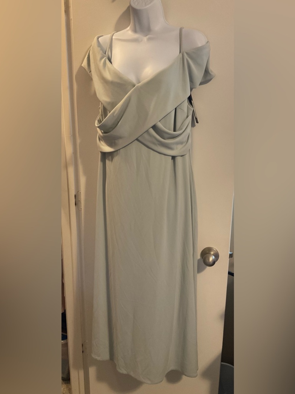 Donna Karan Soft Sage Criss Cross Drape Front Maxi Dress NWT